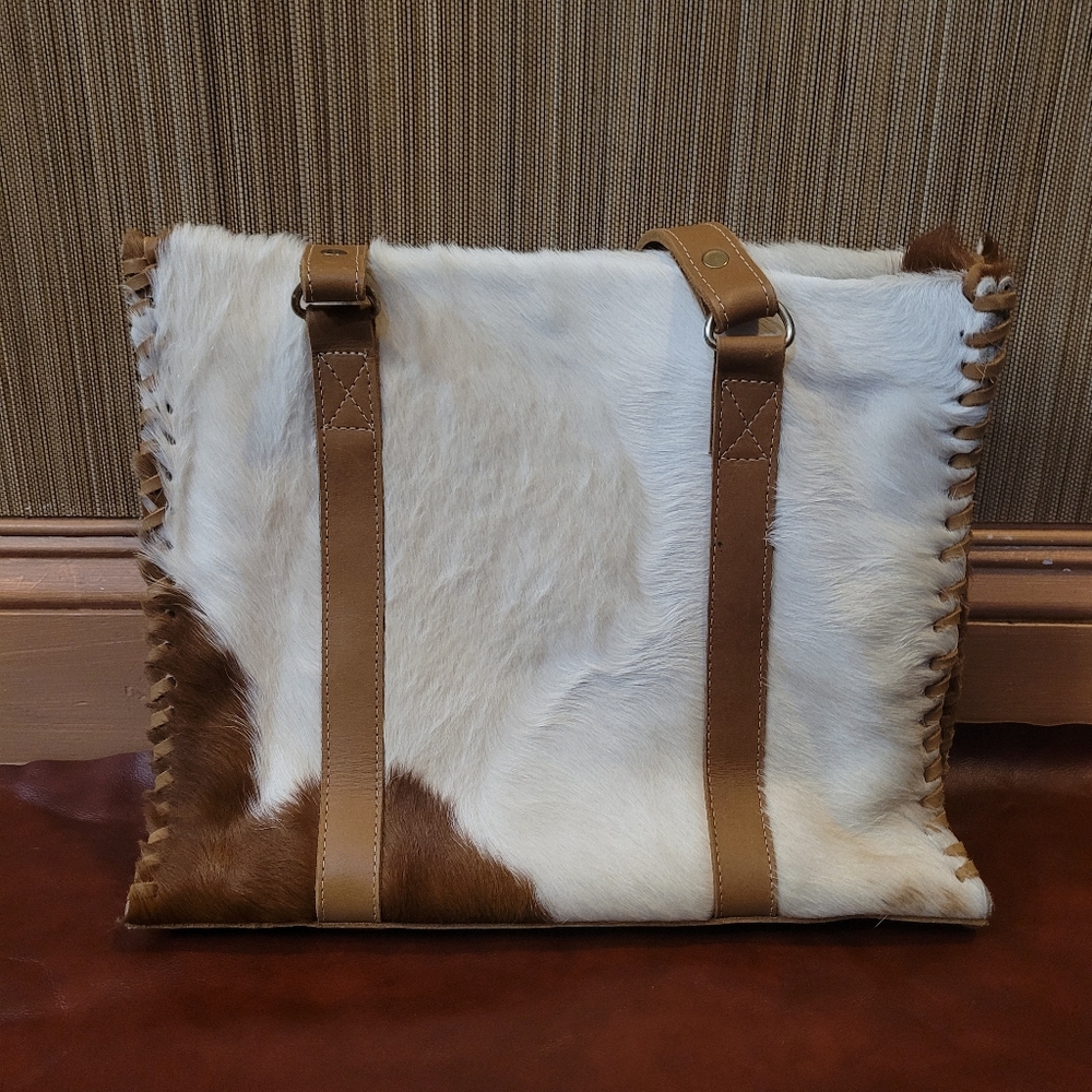 Cowhide Tote Bag with Leather Straps